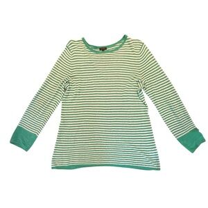 Talbots Green/White Striped Linen Long Sleeve Lightweight Sweater Size Large